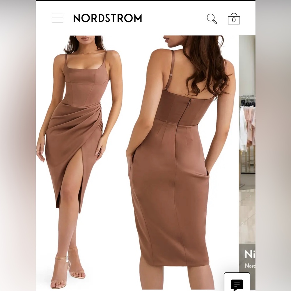 HOUSEOFCB Bianca Satin Pleated Corset Midi Dress